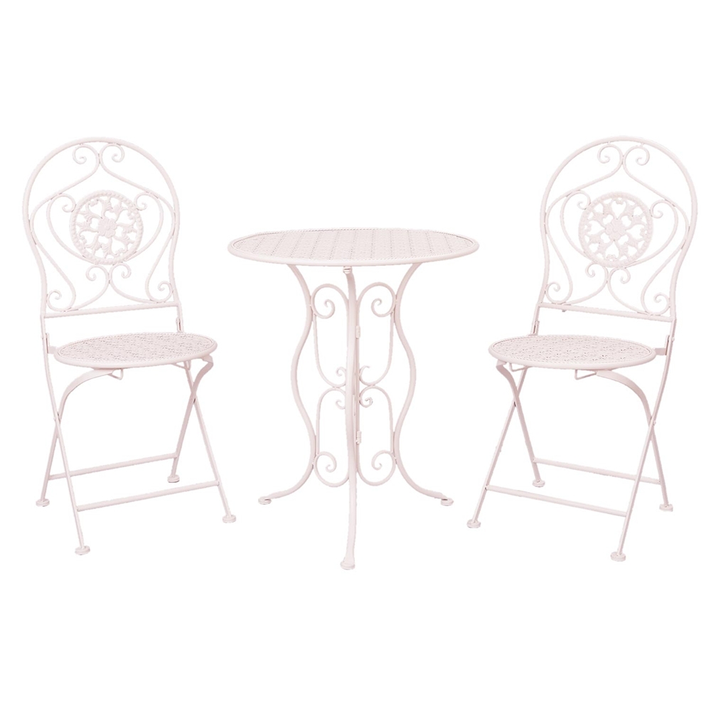 Set mobilier gradina 2 scaune pliabile si masa fier forjat alb Garden